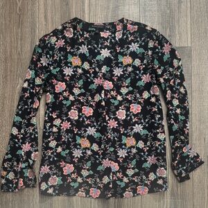 Banana Republic Black Floral Long Sleeve Blouse